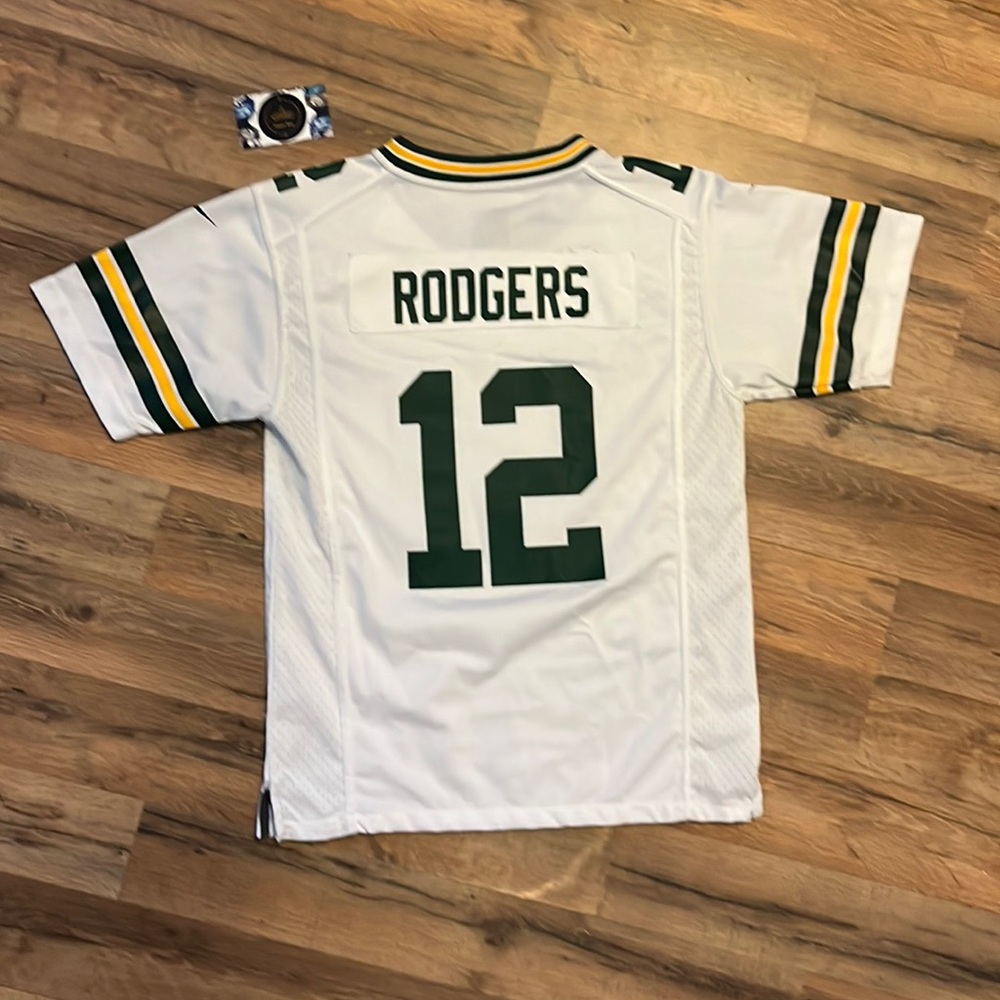 Nike On Field Aaron Rodgers Away Game Jersey youth size large!